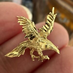 Vintage Bald Eagle Slide Pendant‎ 0.75 Inch Diamond Cut 14K Yellow Gold 1.0g